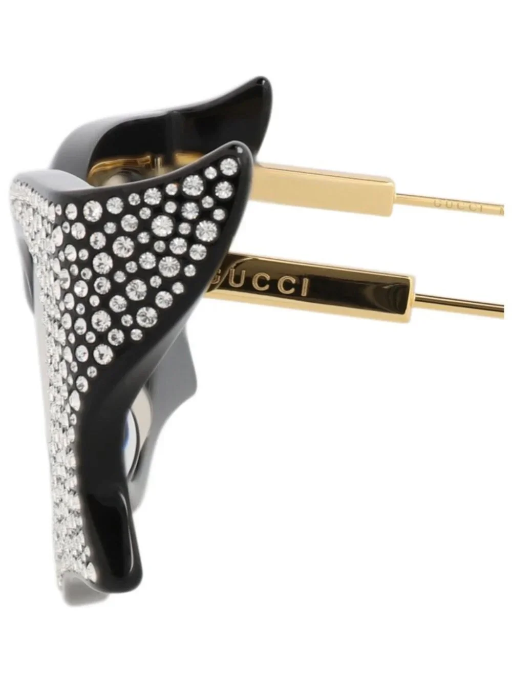 New Gucci Women's Sunglasses Cat Eye Recycled Acetate Frame Black Gold Yellow